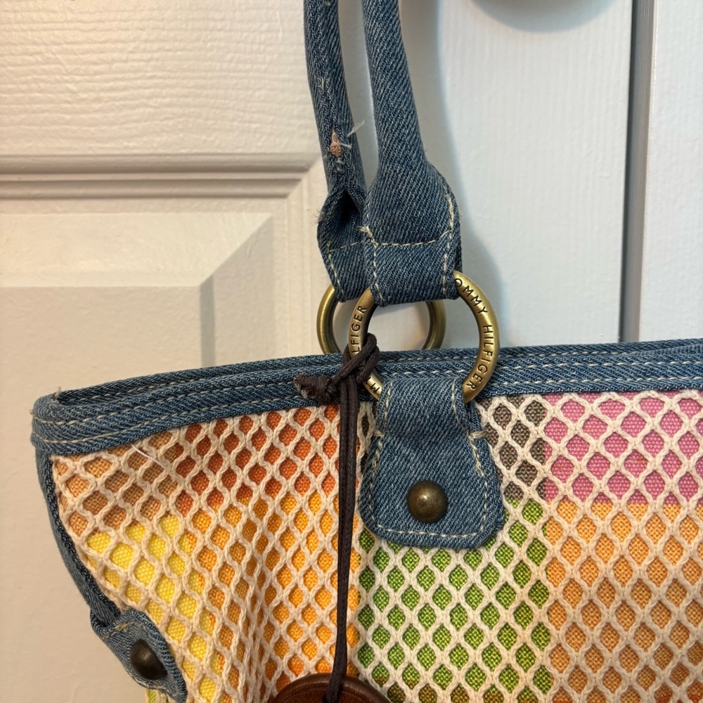 Vintage Tommy Hilfiger Multicolor Rainbow Fishnet Tote Shoulder Bag Purse PRIDE - Picture 3 of 11